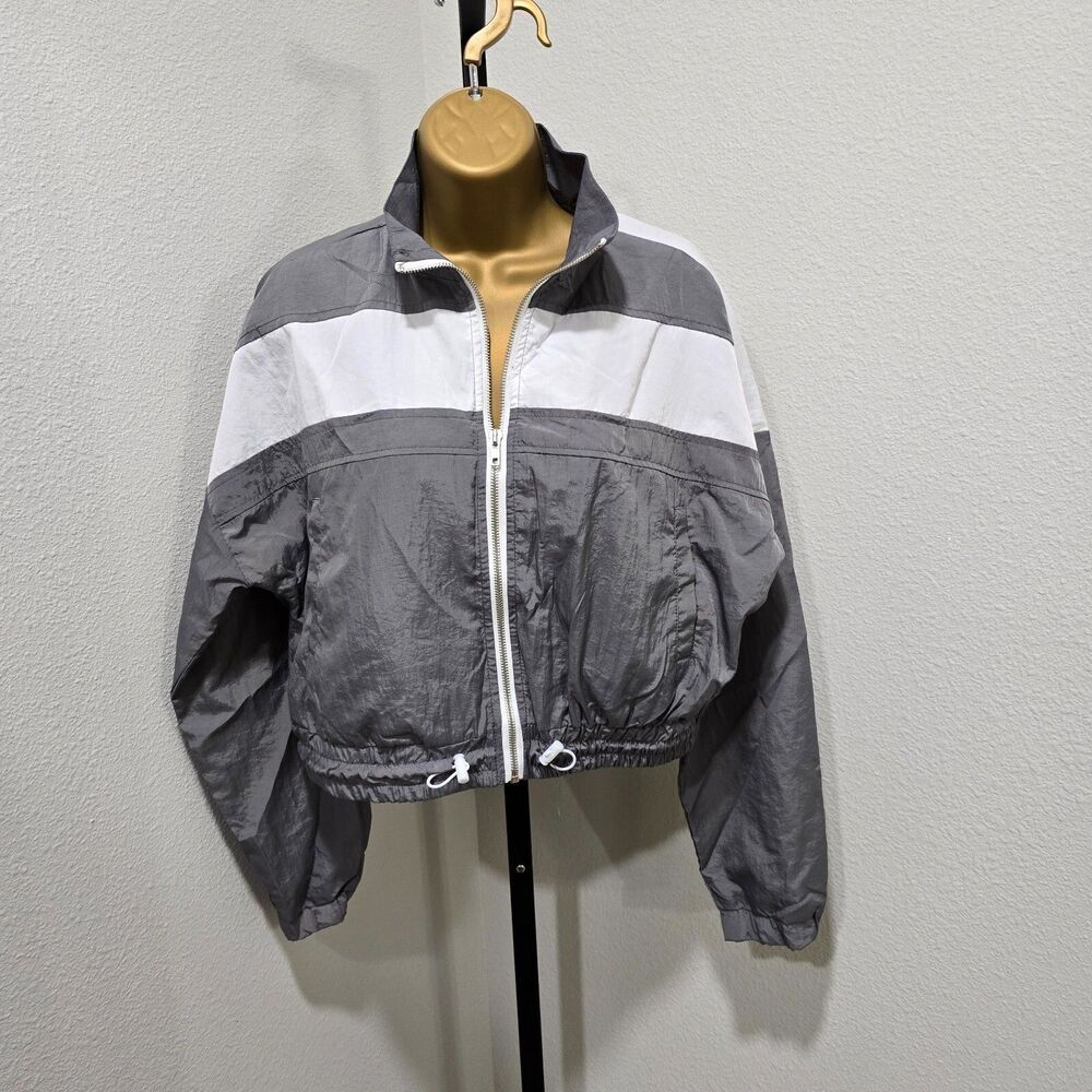 NWT Windbreaker Jacket Womens Med Full Zip Activewear Gray Coastal Sport Utility